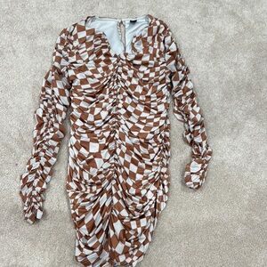 Brown Bodycon Maxi Dress with Long Bishop Sleeves for Cocktail